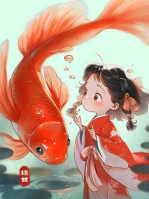 錦鯉女孩卡通圖片