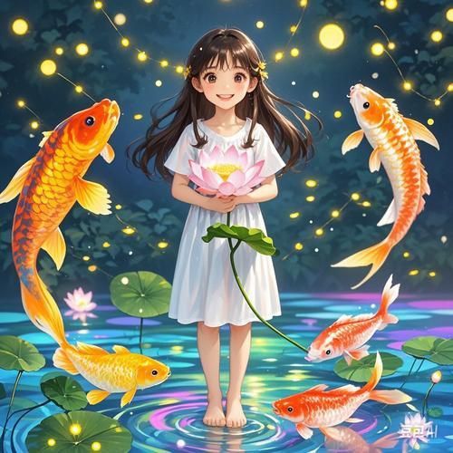 錦鯉女孩卡通圖片