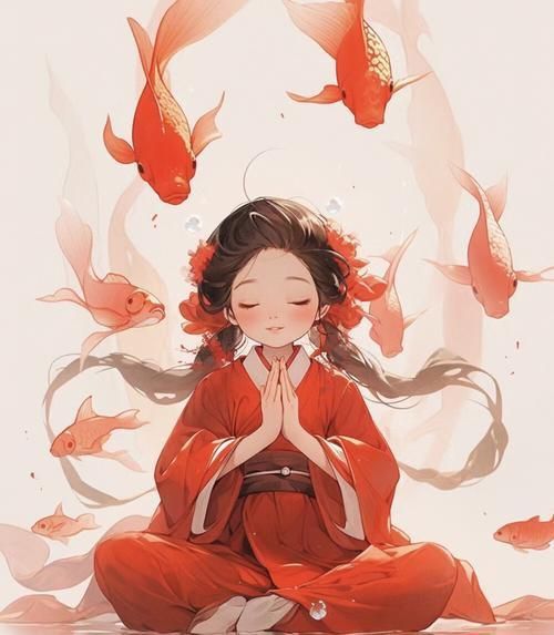 錦鯉女孩卡通圖片