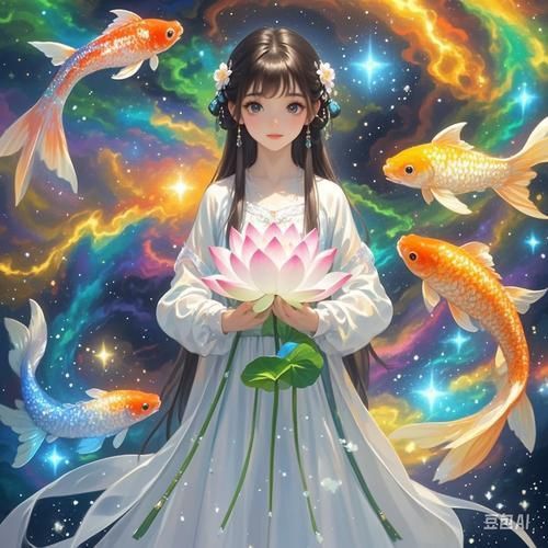 錦鯉女孩卡通圖片