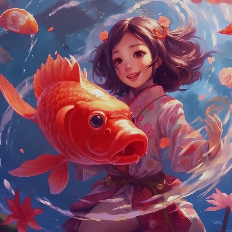 錦鯉女孩卡通圖片