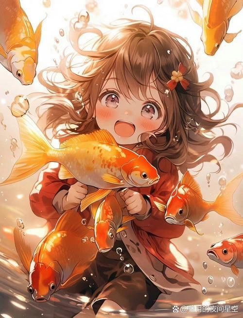 錦鯉女孩卡通圖片