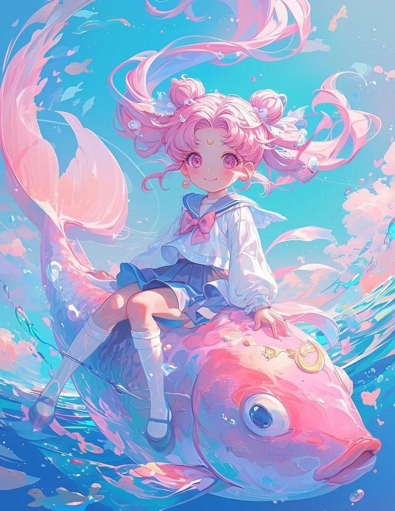 錦鯉女孩卡通圖片