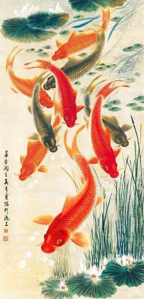 九龍魚國畫