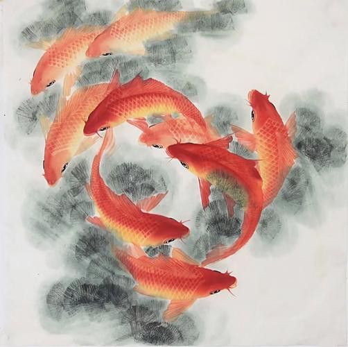 九龍魚國畫