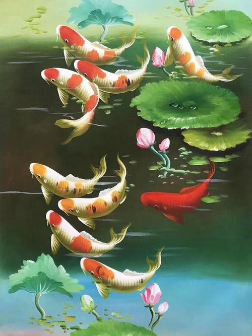 九龍魚國畫