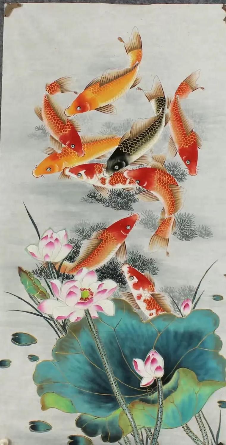 九龍魚國畫
