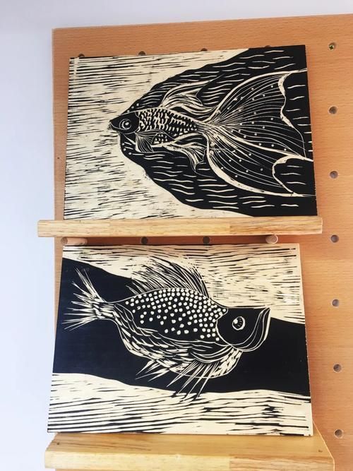 木刻版畫魚