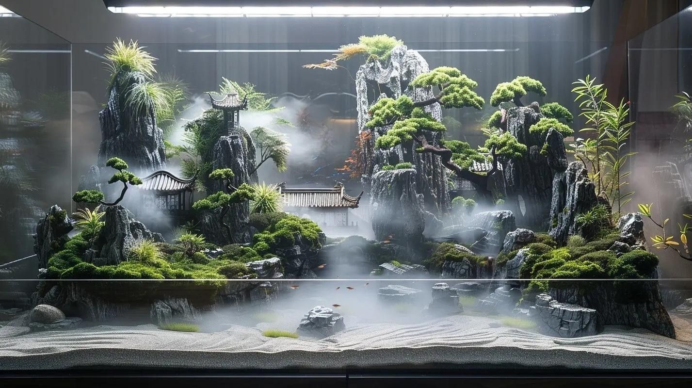奶茶雷龍魚缸造景圖片欣賞（奶茶雷龍魚新家大揭秘一米五大缸造景全攻略）