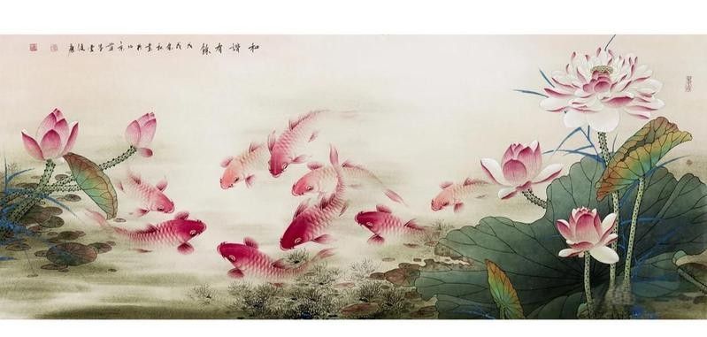 給我推薦一些著名的九龍魚國畫作品：中國畫龍魚大寫意創新技法奠基人薛九州百米長卷被北京人民大會堂典藏