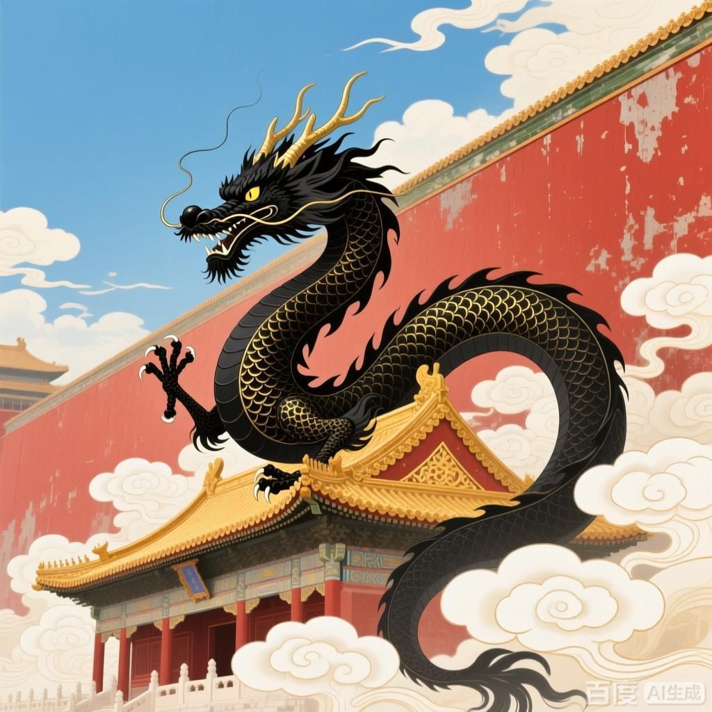 黑色龍在文化中還有哪些象征意義，四幅插畫圍繞文化中黑龍的象征意義展開