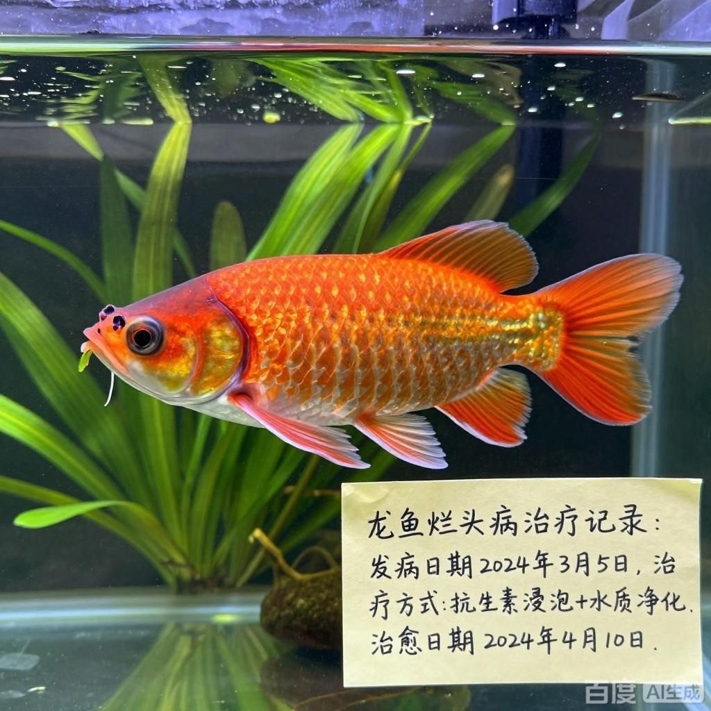 給我一些治療龍魚爛頭病的成功案例，獸醫分享治療龍魚爛頭病的成功案例圖