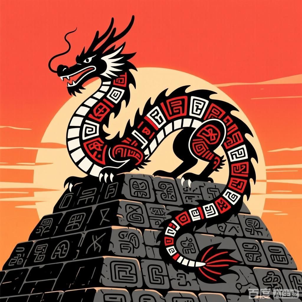 黑色龍在不同文化中的角色，四幅插畫分別展現不同文化里的黑龍