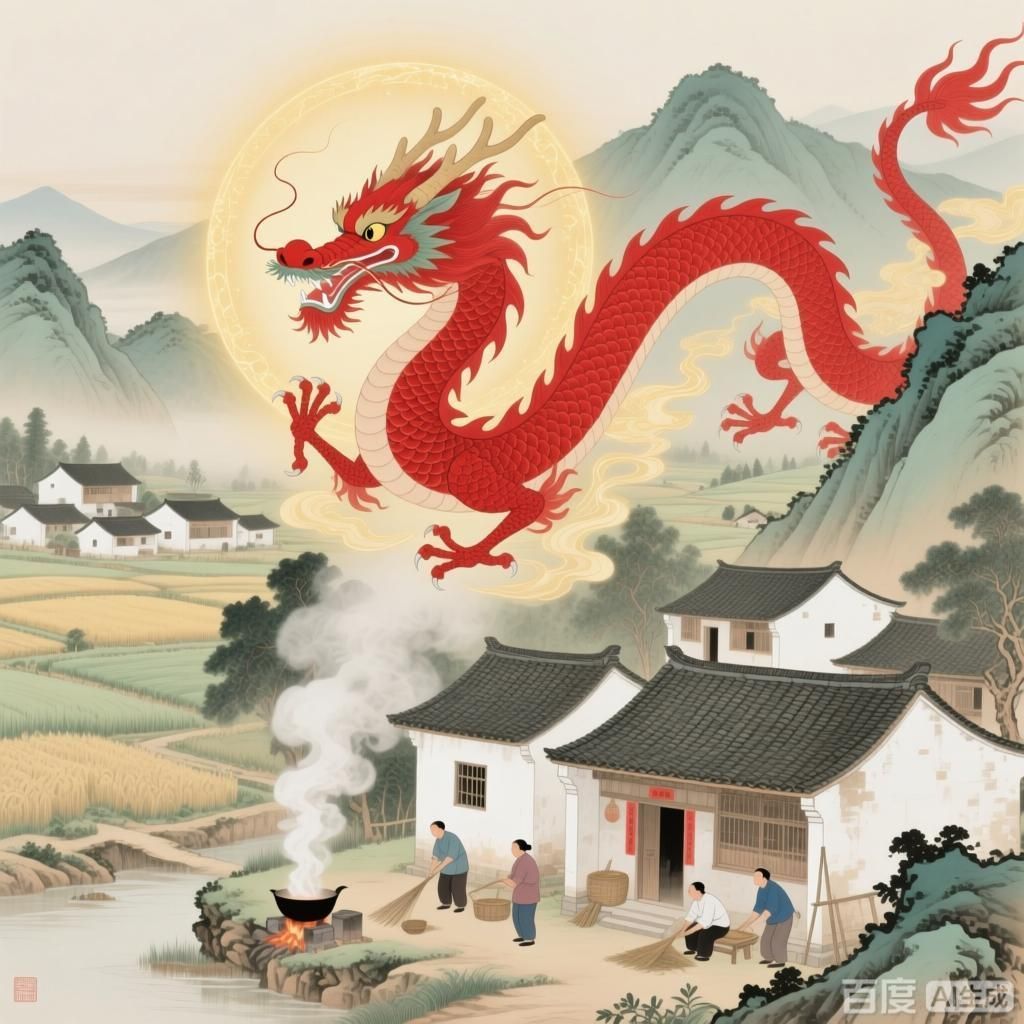 詳解紅龍在民間信仰中的靈力，四幅圍繞民間信仰中紅龍靈力的插畫