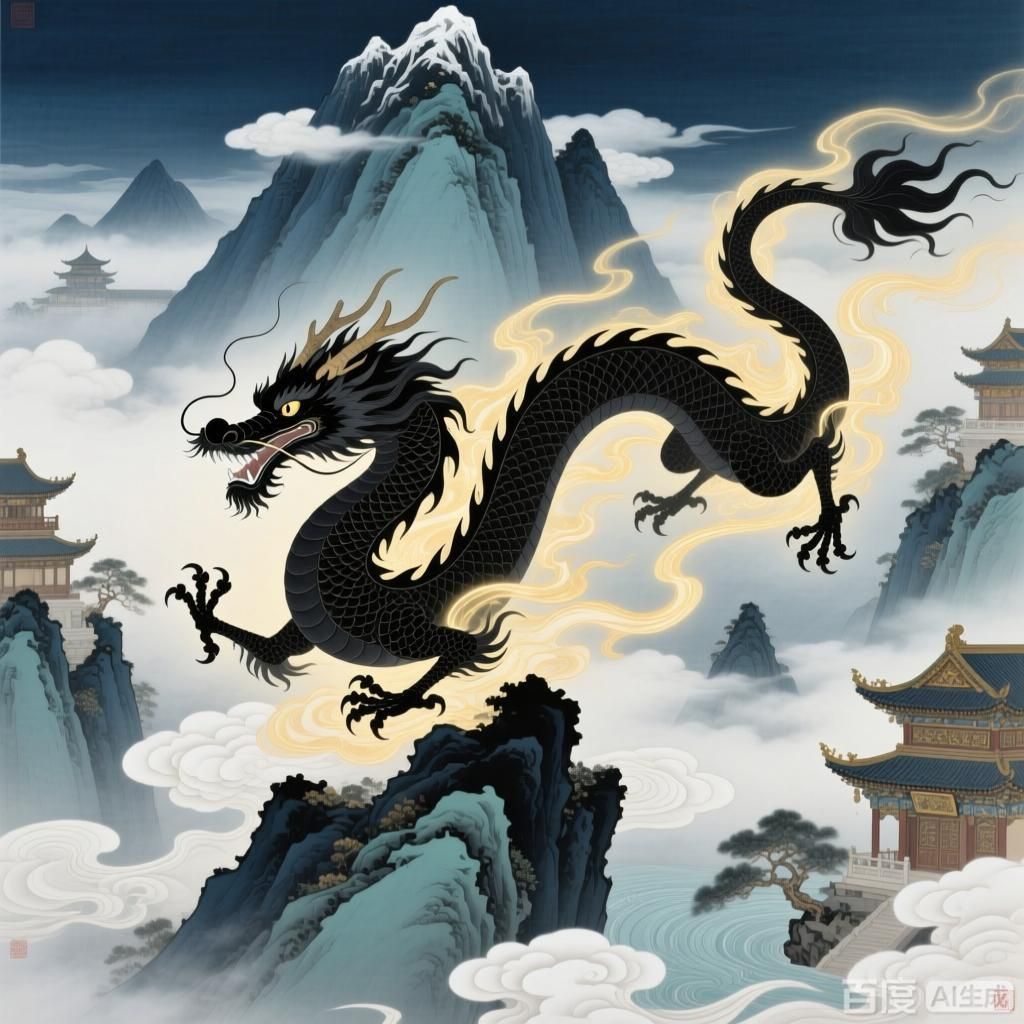 能否提供更多關于黑色龍的傳說，4張圍繞黑色龍傳說的插畫