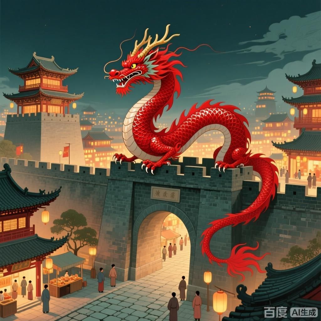 能否提供更多紅龍的象征意義，四幅圍繞紅龍象征意義的插畫