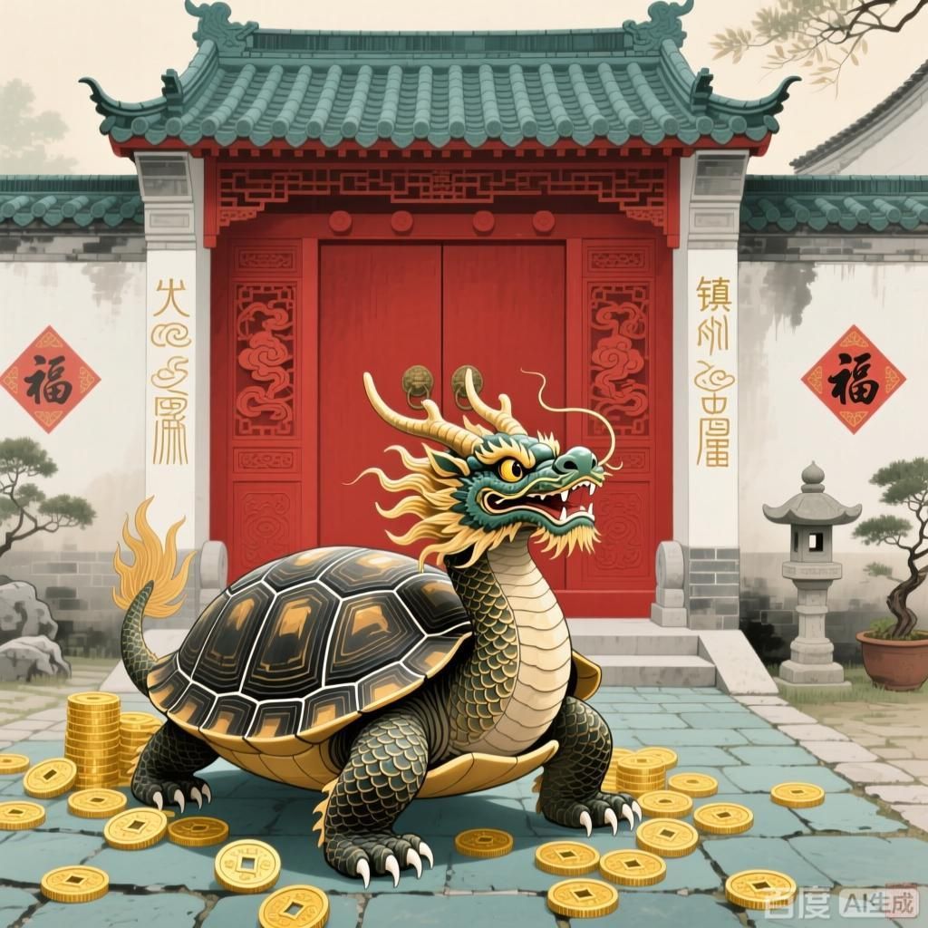 龍龜在中國文化中的象征意義，四幅圍繞中國文化中龍龜象征意義的插畫