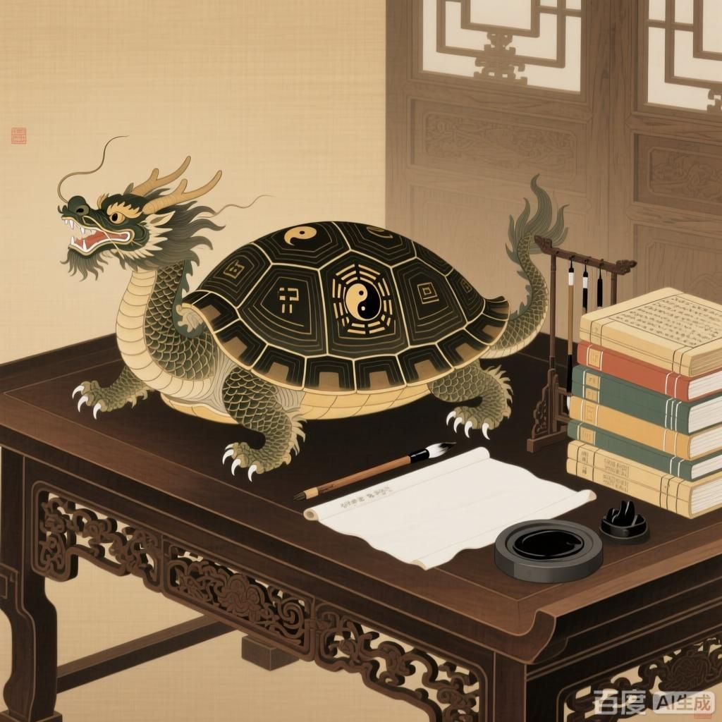 龍龜在中國文化中的象征意義，四幅圍繞中國文化中龍龜象征意義的插畫