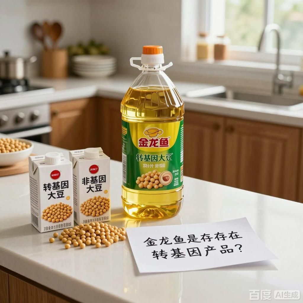 金龍魚是否存在轉基因產品，四張圖均圍繞金龍魚轉基因產品疑問展開
