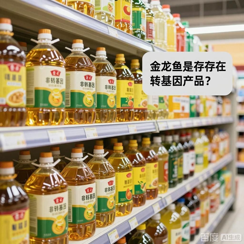 金龍魚是否存在轉基因產品，四張圖均圍繞金龍魚轉基因產品疑問展開