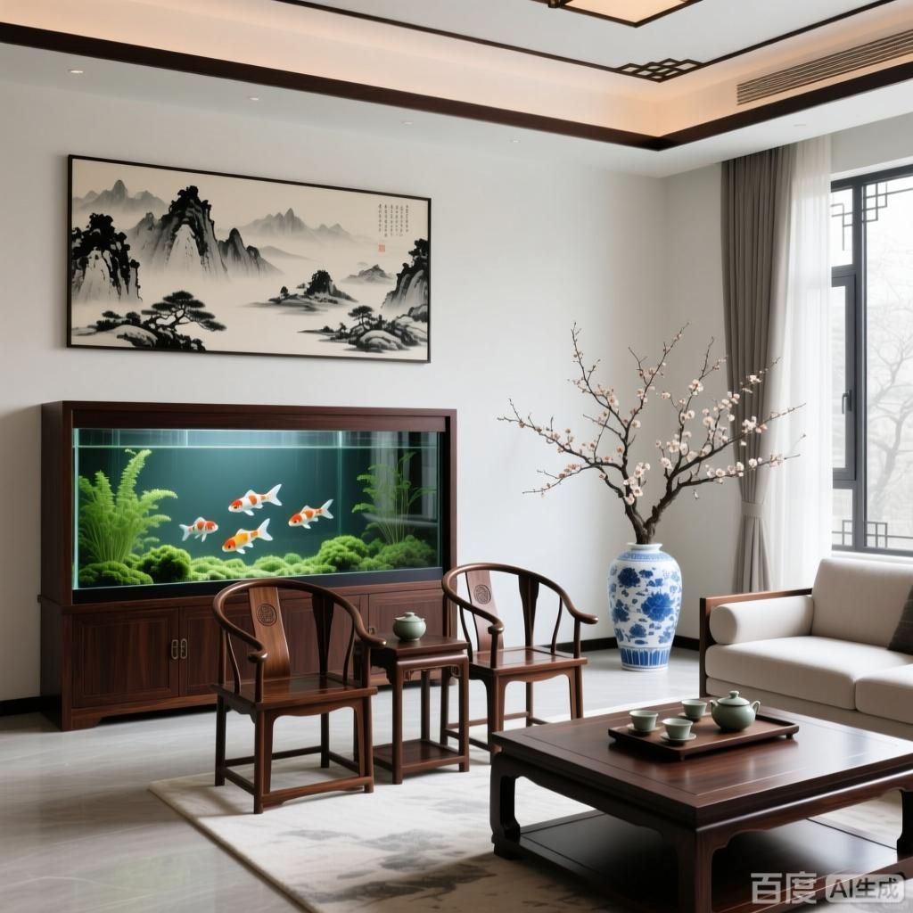 魚缸放客廳南方最佳位置，四張圖均展示客廳南方位置擺放魚缸的場景