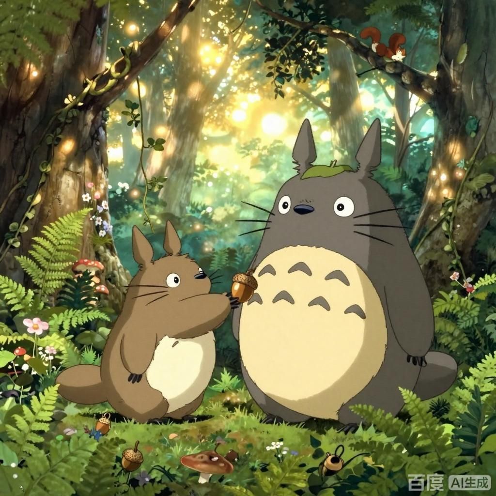 詳細介紹一下龍貓的繁殖過程，宮崎駿動畫風格呈現龍貓的繁殖過程