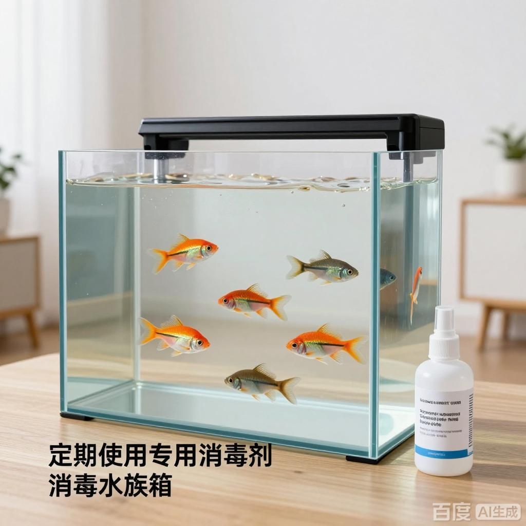 能否提供更多預(yù)防魚類細(xì)菌感染的方法，4張插畫圍繞魚類細(xì)菌感染預(yù)防展開