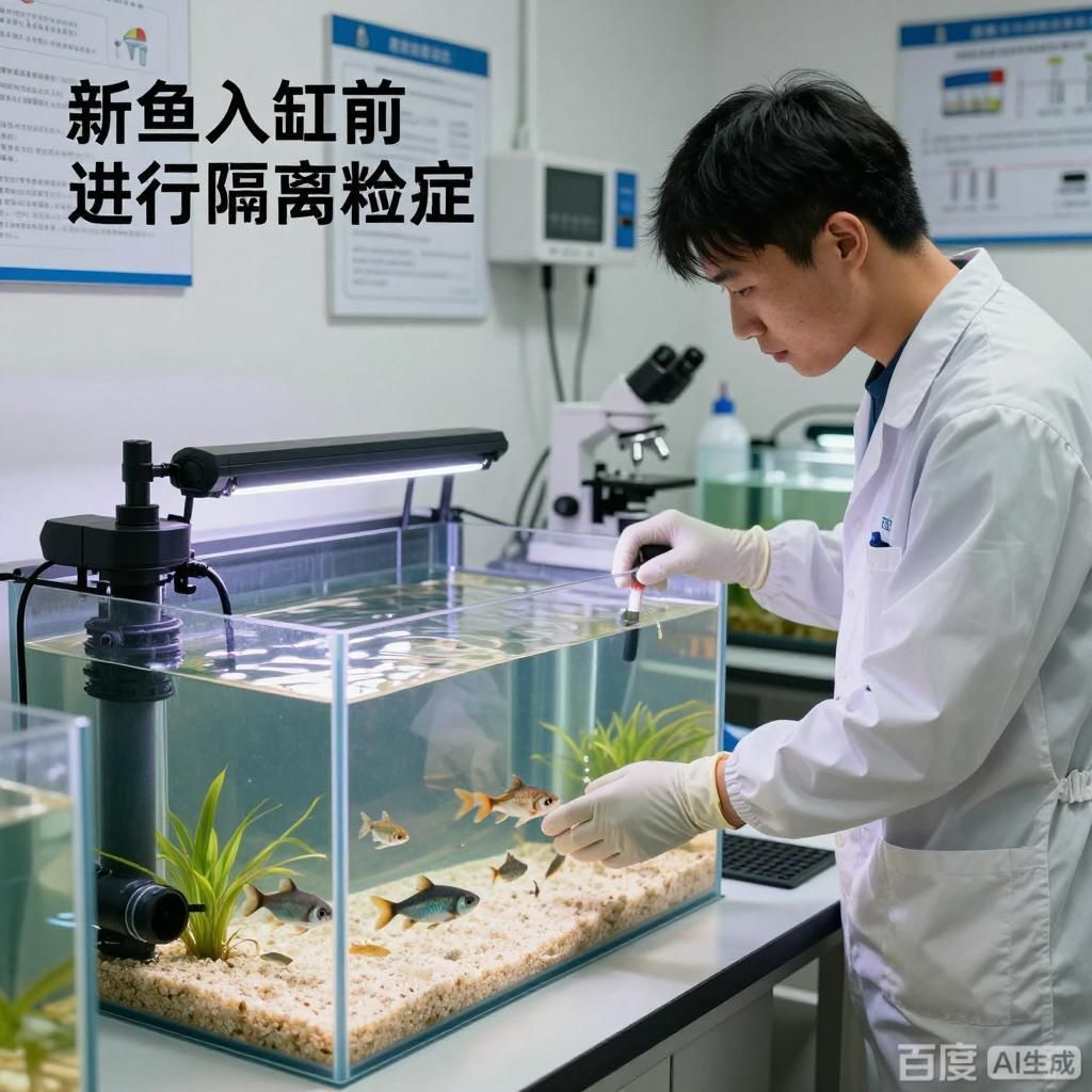 能否提供更多預(yù)防魚類細(xì)菌感染的方法，4張插畫圍繞魚類細(xì)菌感染預(yù)防展開