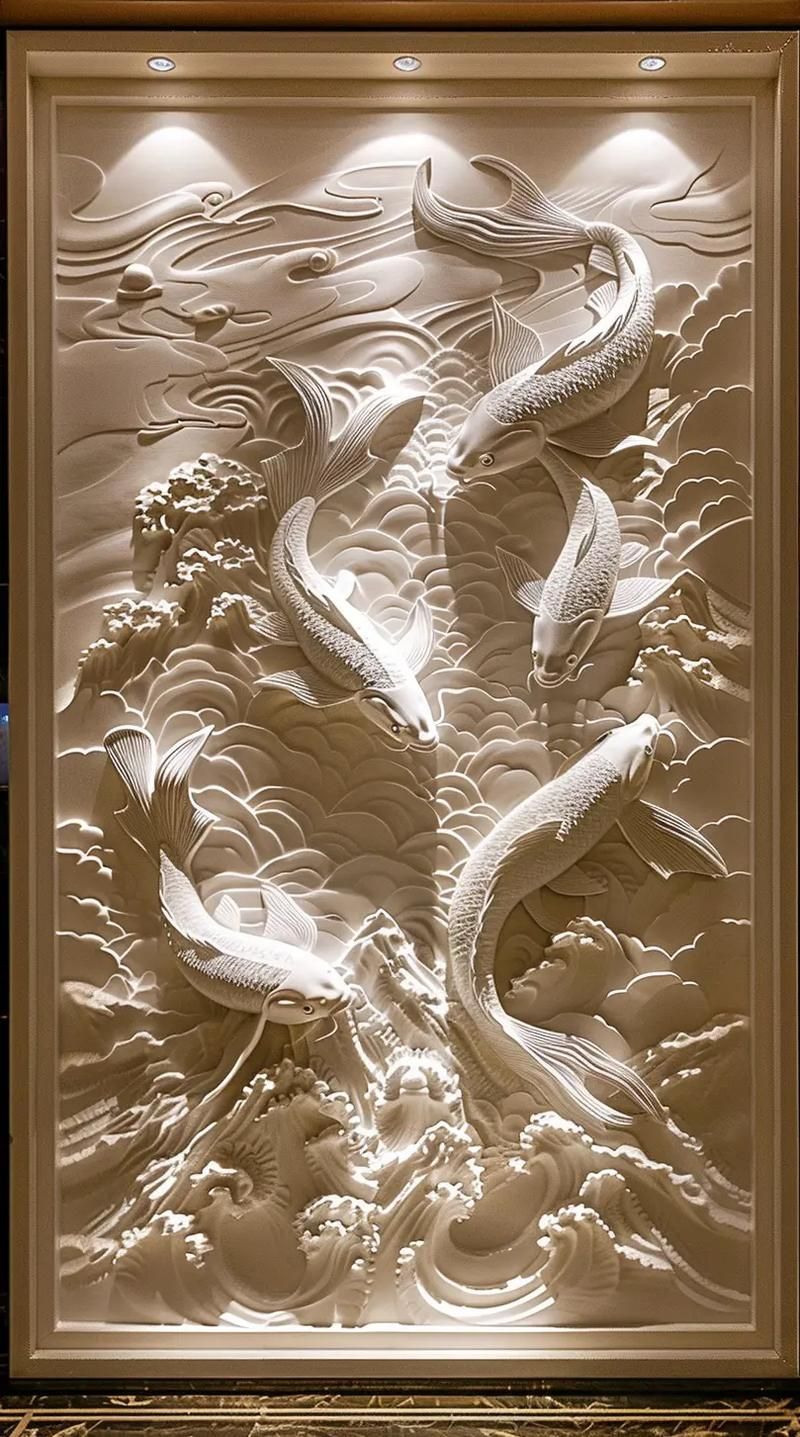 有沒有更多現代抽象風格的石雕龍魚圖片，探索現代抽象風格的石雕龍魚