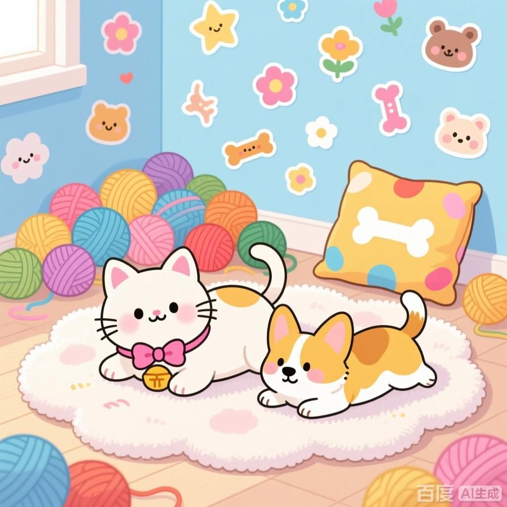 招財貓混養最佳搭配，四張插畫圍繞招財貓混養搭配展開