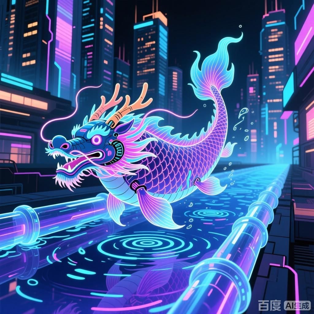能否提供更多龍魚戲的現代創新例子，四幅插畫圍繞龍魚戲的現代創新展開