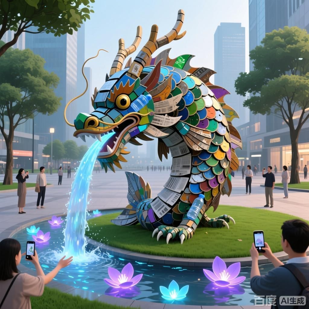 能否提供更多龍魚戲的現代創新例子，四幅插畫圍繞龍魚戲的現代創新展開