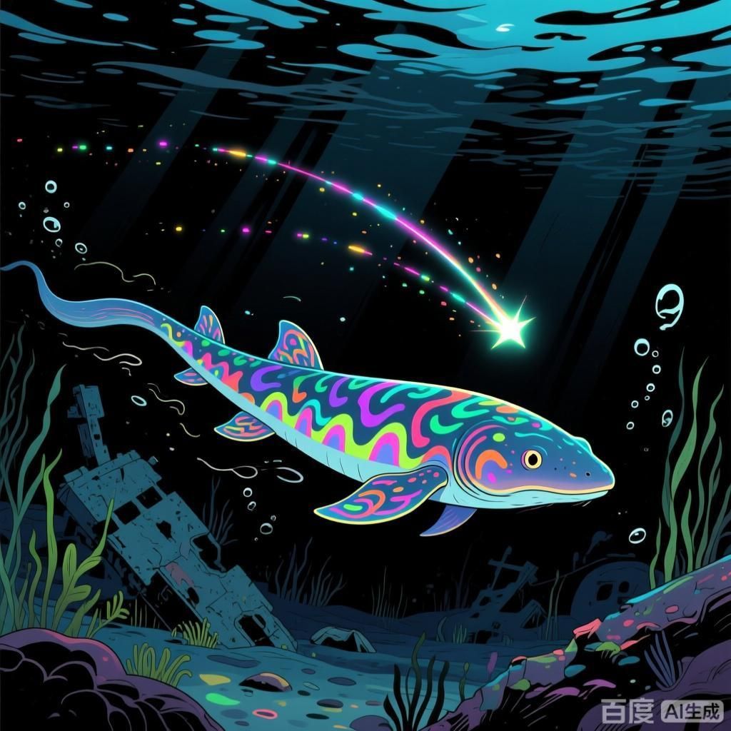 能再詳細介紹幾種海洋不明生物嗎，四張插畫風格的海洋不明生物圖
