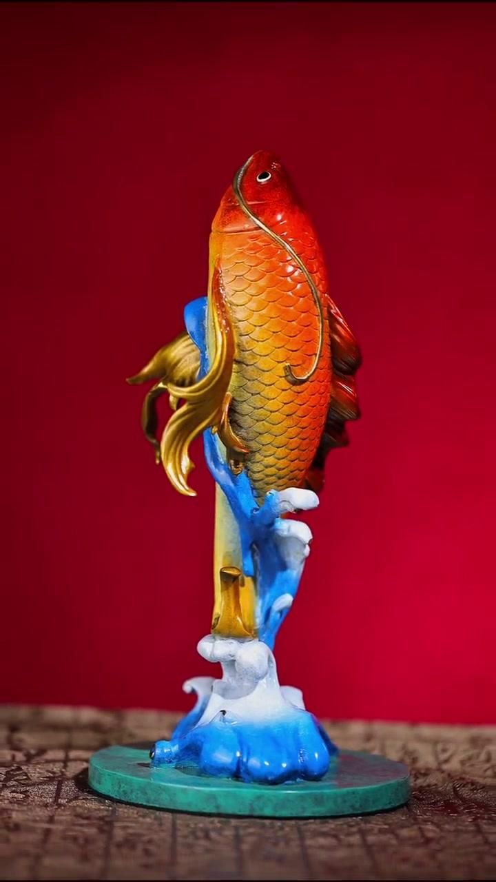 魚擺件的寓意和象征，銅雕銅擺件朱炳仁銅全民小視頻全民小視頻鯉魚躍龍門