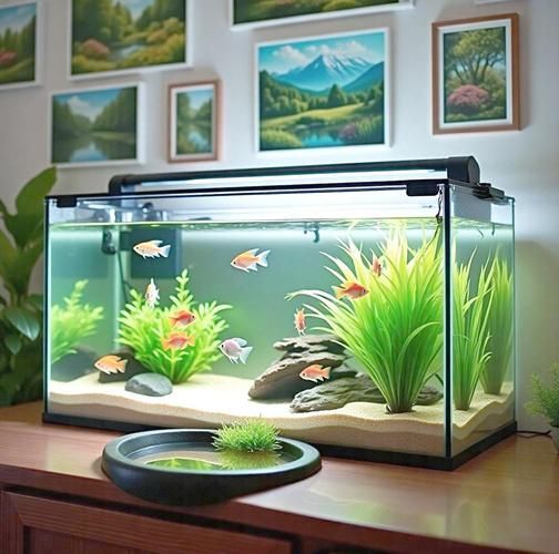 給我一些家庭水族箱布置的圖片，家庭水族箱如何布置