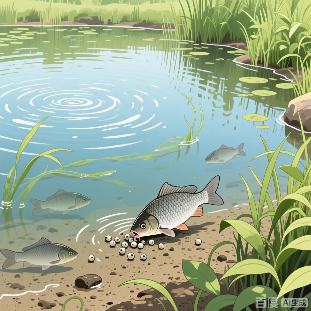 哪些魚會(huì)啄食魚卵，4張插畫風(fēng)格的圖片，展示不同魚類啄食魚卵的場景