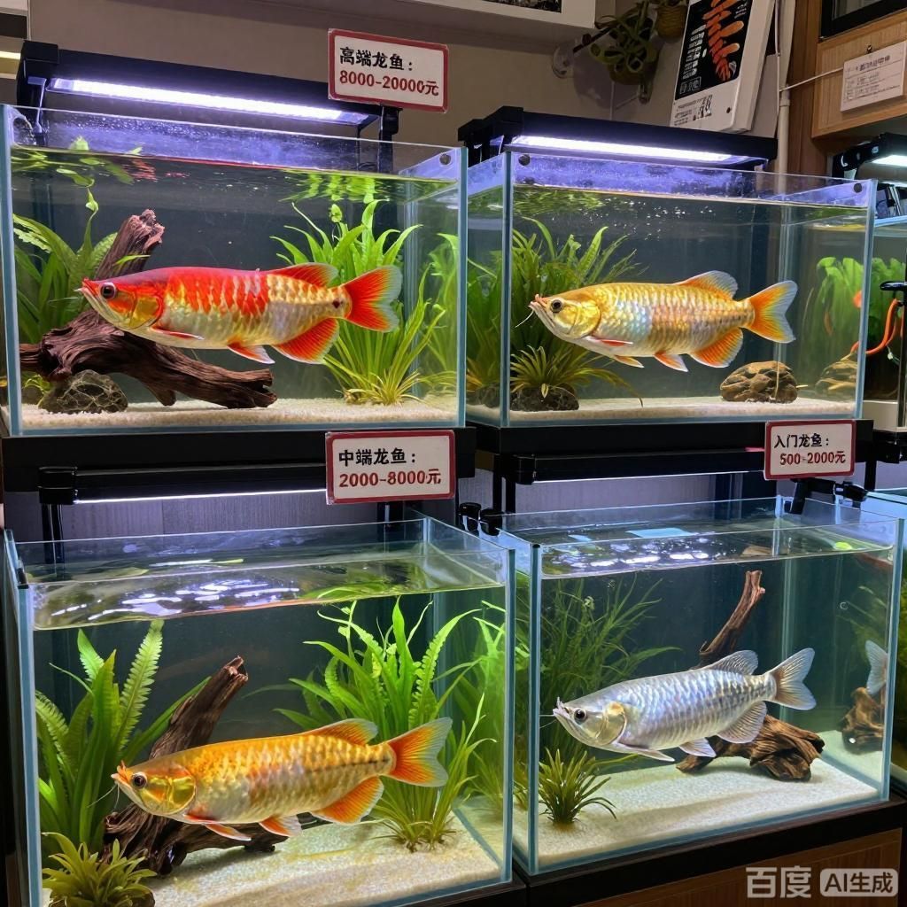 這些商家的龍魚價格范圍是多少？，龍魚價格范圍是多少四張圖均圍繞不同檔位龍魚價格