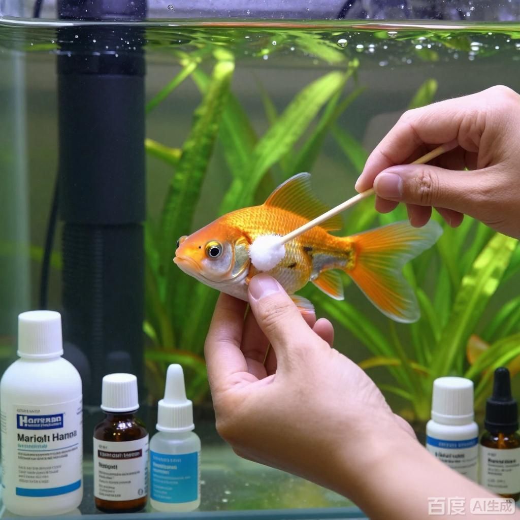 給我一些龍魚生病時的治療案例，給我一些龍魚生病時的治療案例,4張圖均為龍魚生病治療場景插畫