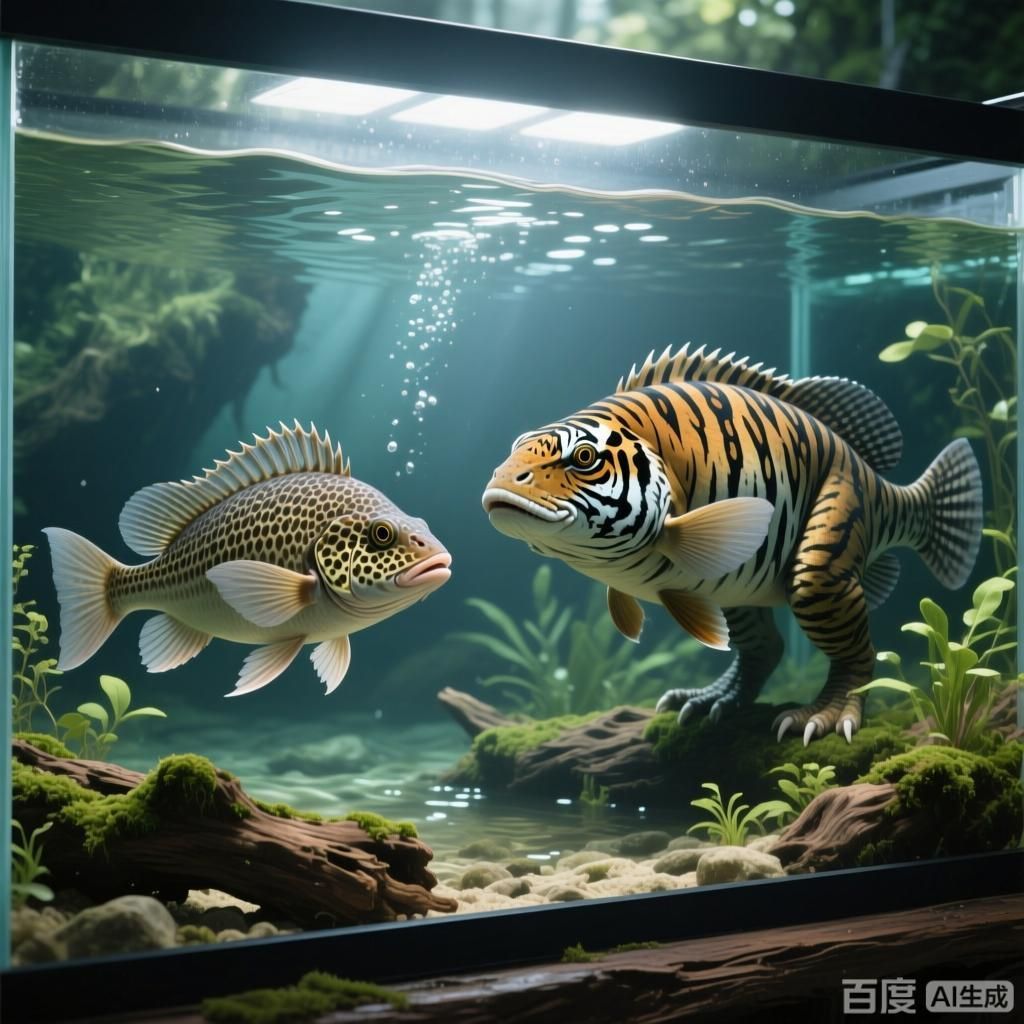 斑節恐龍魚和虎紋恐龍王魚哪個更受歡迎，斑節恐龍魚和虎紋恐龍王魚哪個更受歡迎四張插畫風格圖