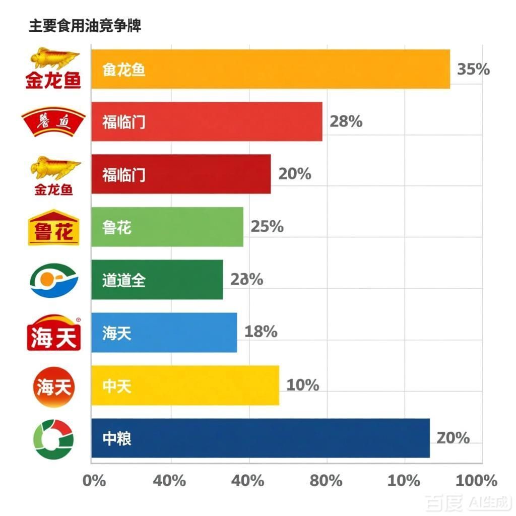 這些競爭者在金龍魚的市場份額中各占多少？，金龍魚在食用油市場中占據主導地位