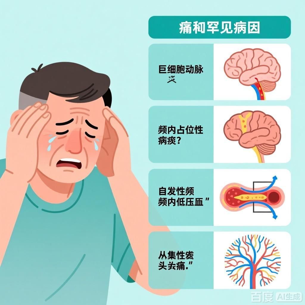 能否提供更多關于頭痛的罕見病因，頭痛是一種常見的癥狀但有時其病因可能較為罕見，以下是罕見病因