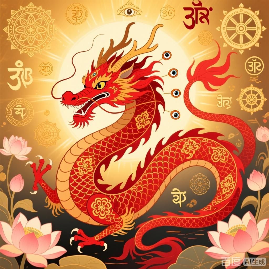 紅龍在不同文化中的形象，四幅插畫分別呈現不同文化里的紅龍形象