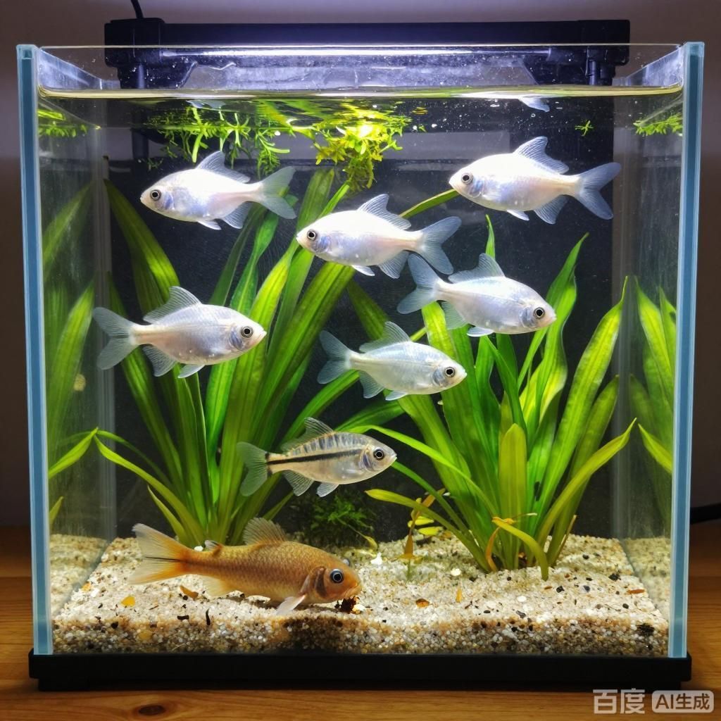 如何搭配魚缸中的魚類，如何搭配魚缸中的魚類，四張插畫圍繞魚缸混養