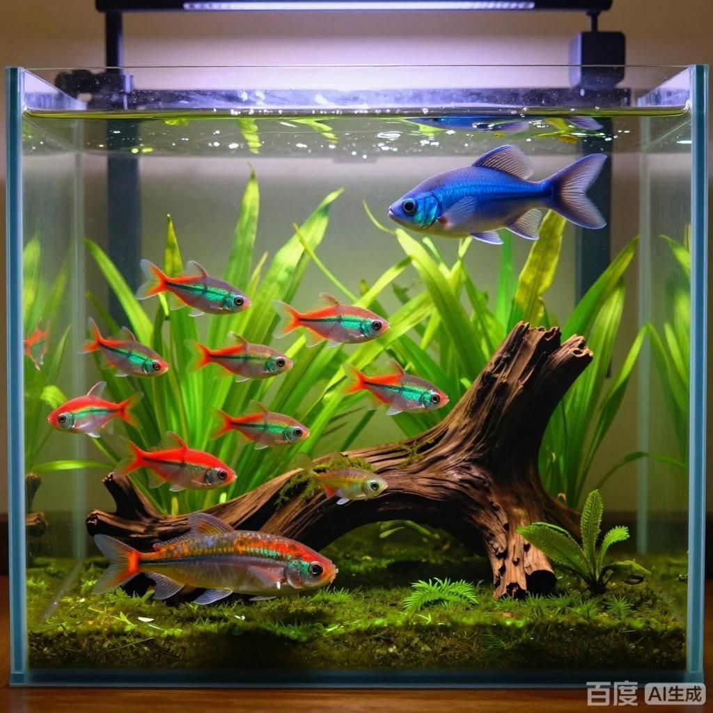 如何搭配魚缸中的魚類，如何搭配魚缸中的魚類，四張插畫圍繞魚缸混養