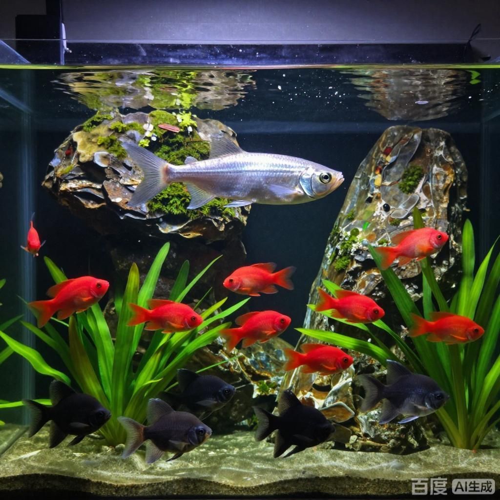 如何搭配魚缸中的魚類，如何搭配魚缸中的魚類，四張插畫圍繞魚缸混養