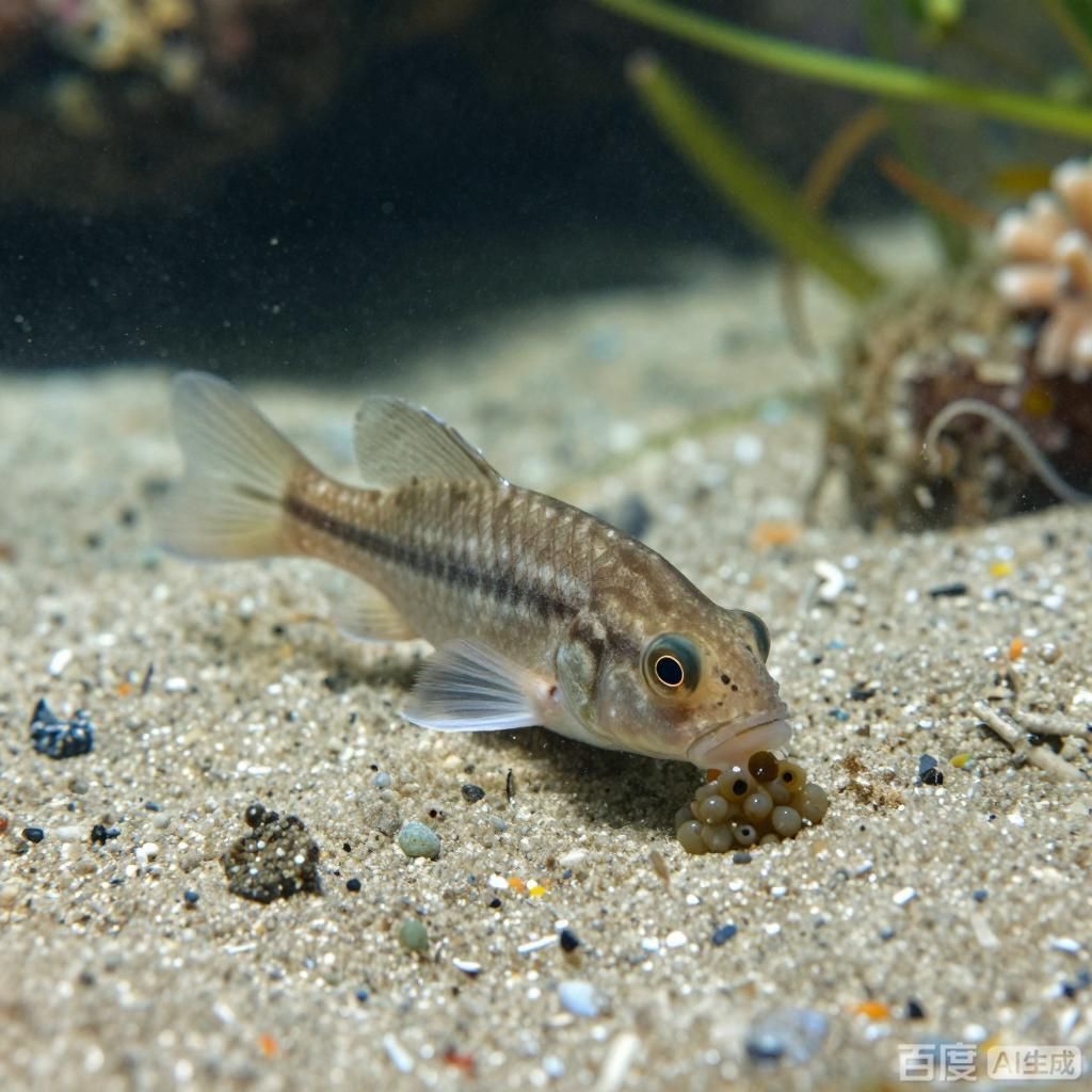 能提供更多關于魚類啄食魚卵的圖片嗎，能否提供更多關于魚類啄食魚卵的圖片
