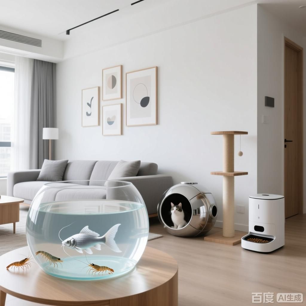 給我一些養魚和養貓的空間配置示例，養魚和養貓的空間配置