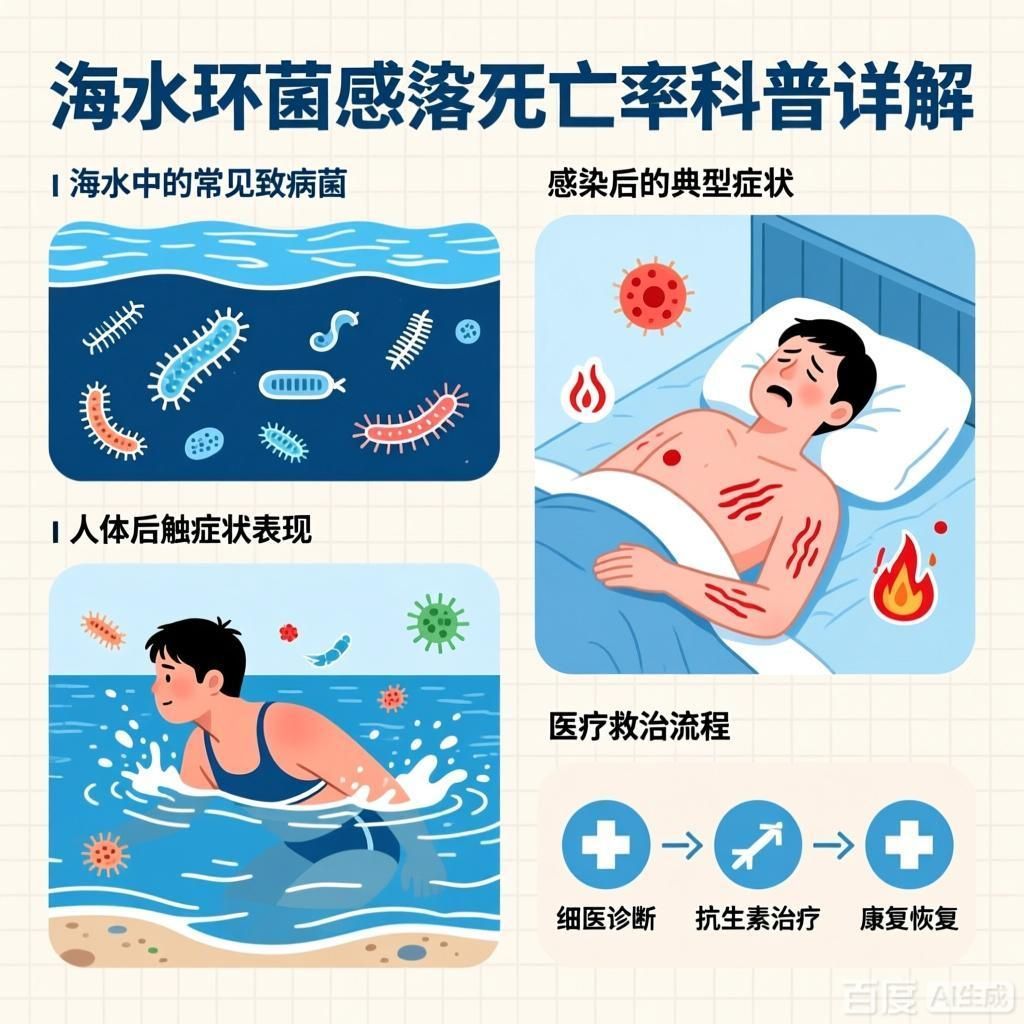 海水細菌感染死亡率有多高，海水細菌感染死亡率有多高，4張圖都為科普向插畫