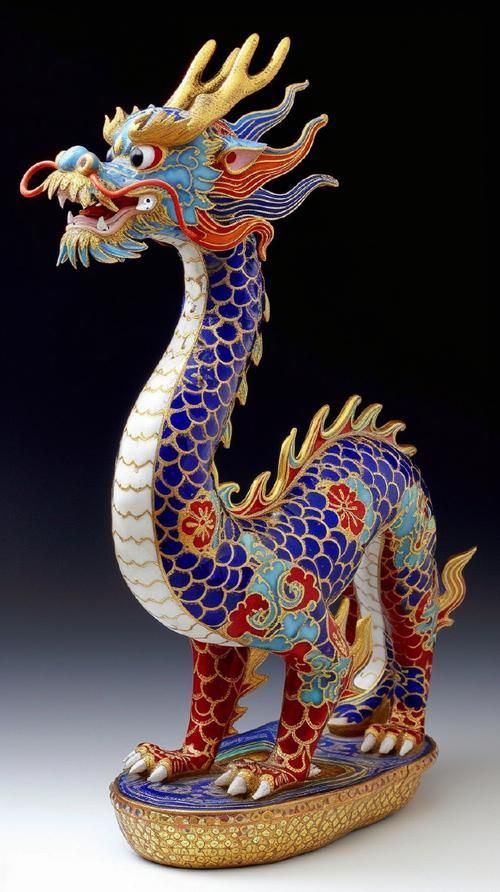 能否提供古典藍龍與金龍的圖片，古典藍龍與金龍在藝術中有哪些表現