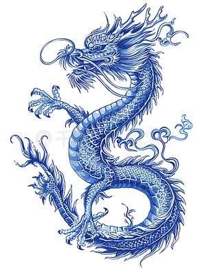 能否提供古典藍龍與金龍的圖片，古典藍龍與金龍在藝術中有哪些表現